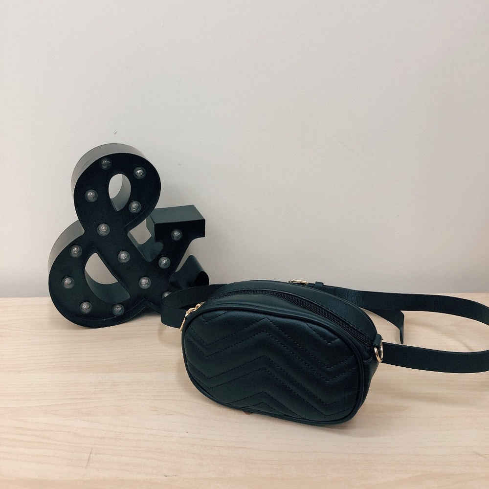 CHEVRON QUILTED FANNY PACK + CROSS BODY